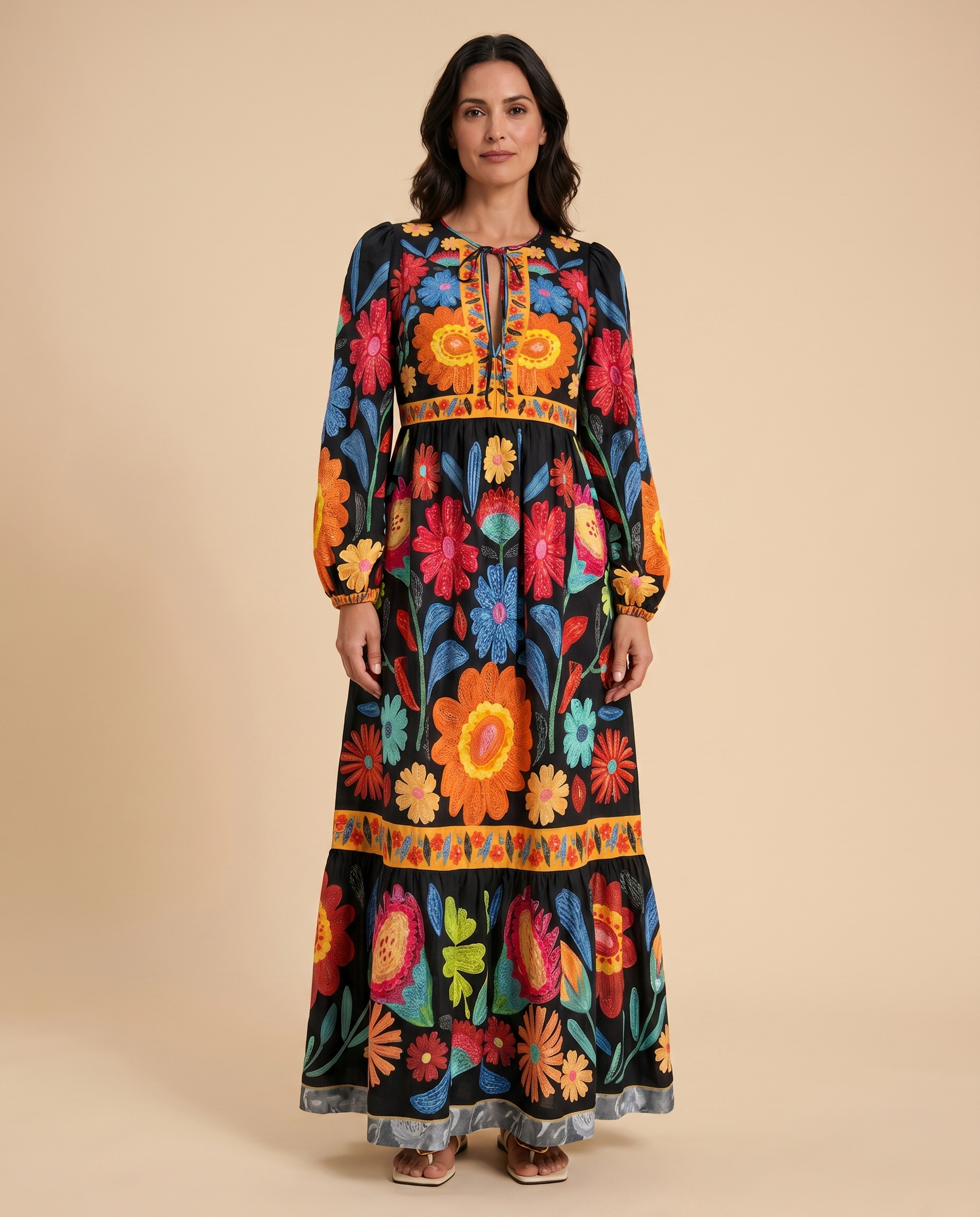 Rosalía | Vestido Largo Estampado de Vuelo