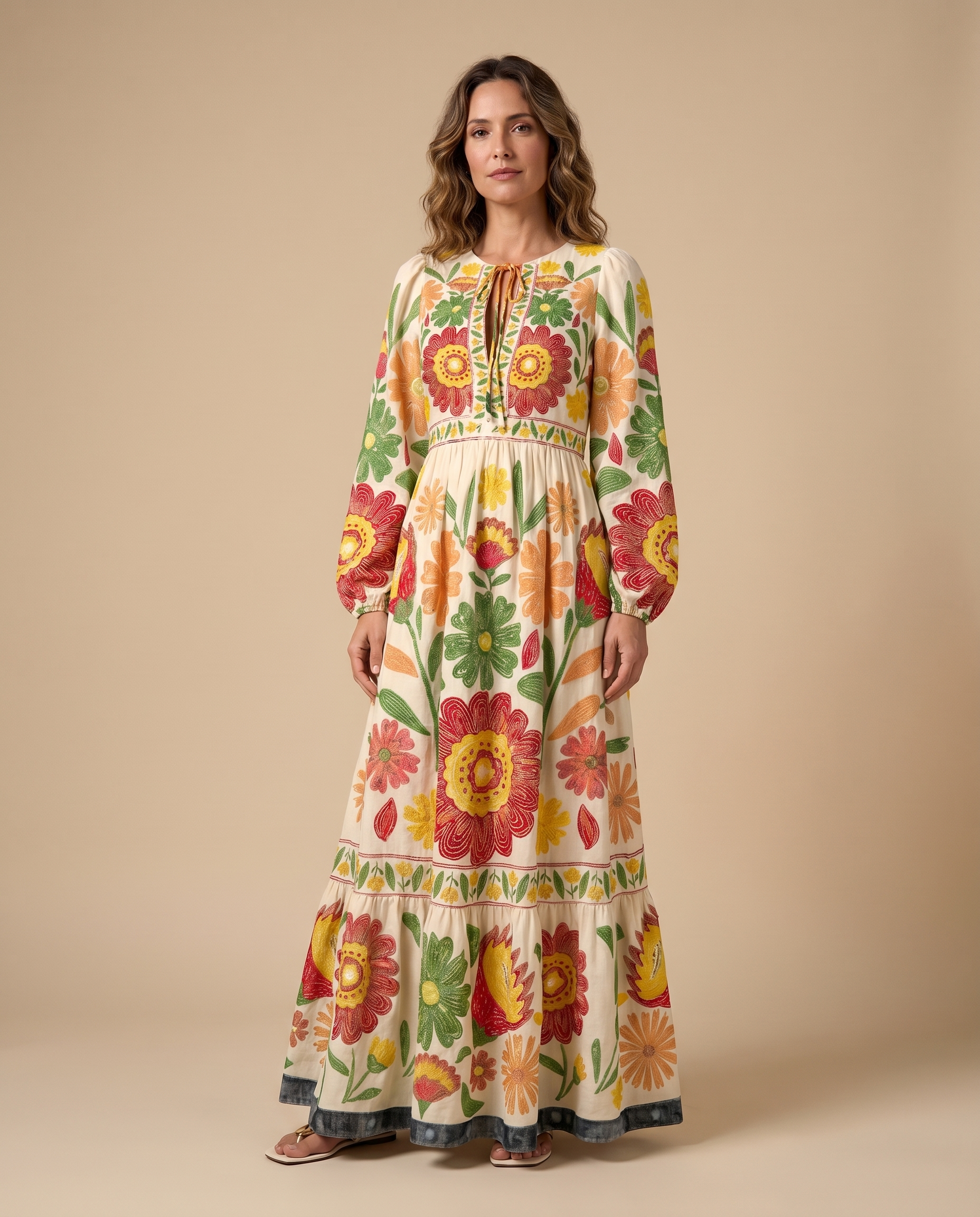 Rosalía | Vestido Largo Estampado de Vuelo