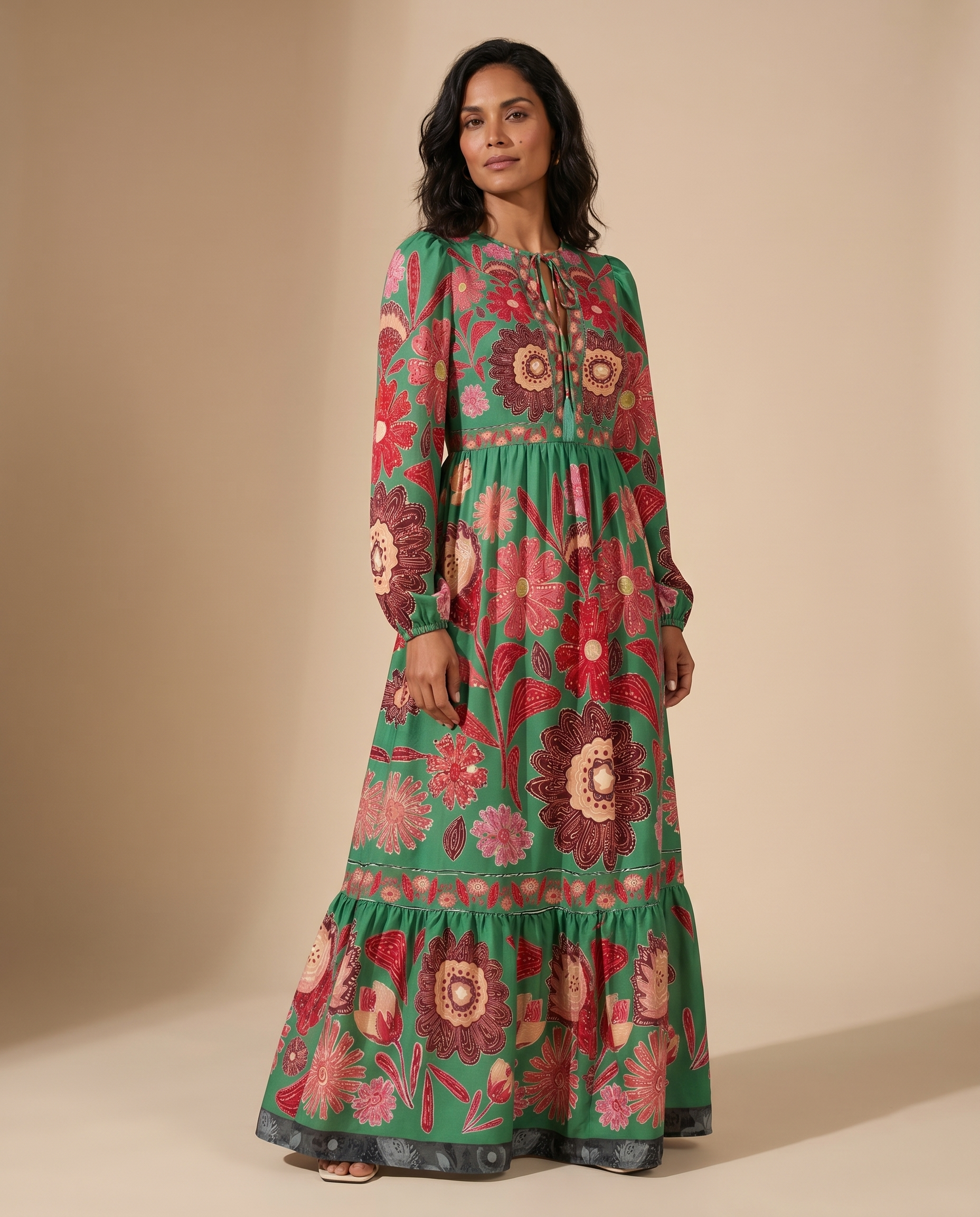 Rosalía | Vestido Largo Estampado de Vuelo