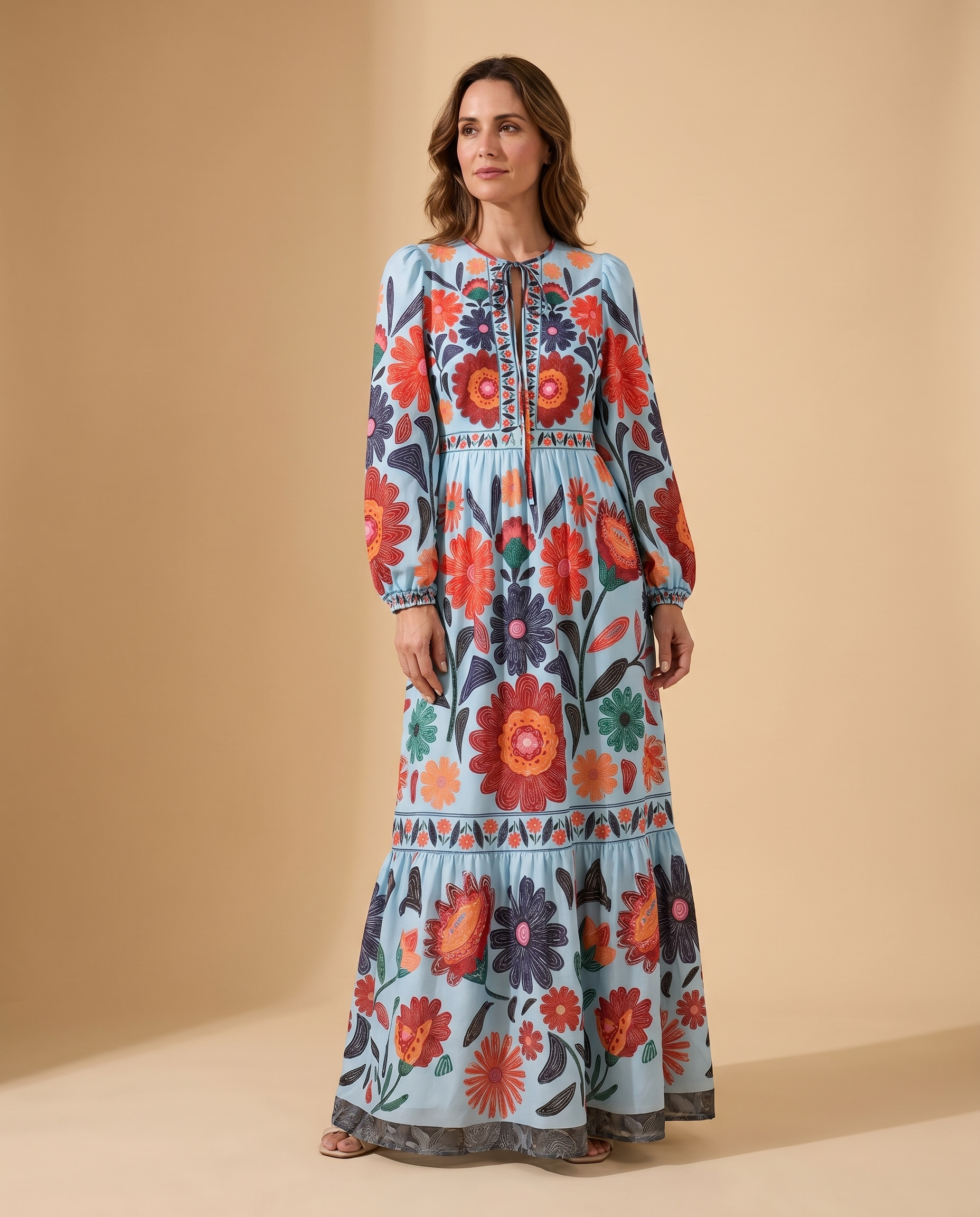 Rosalía | Vestido Largo Estampado de Vuelo